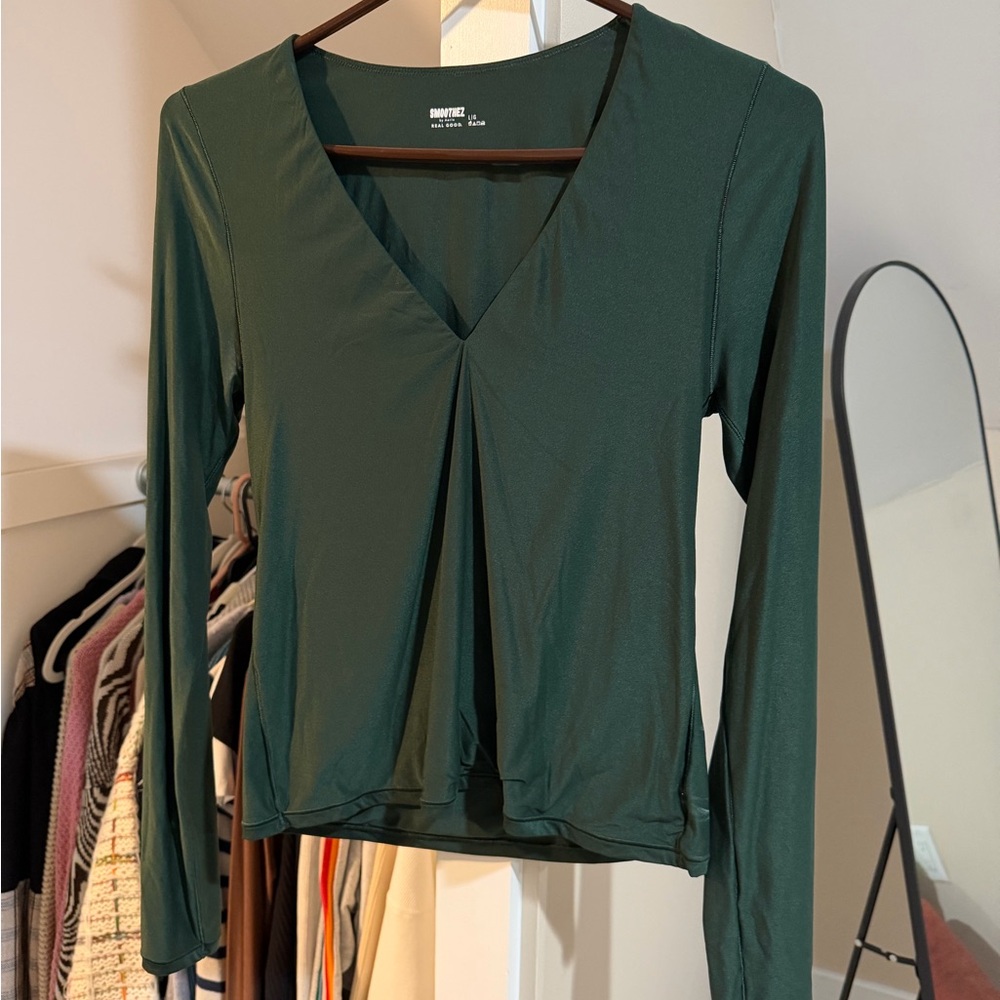 Smoothez by Aerie Forest Green V-Neck Long Sleeve Top